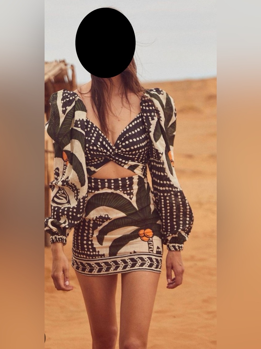 Boho Palm Print Cutout Crop Top – Black & Cream
